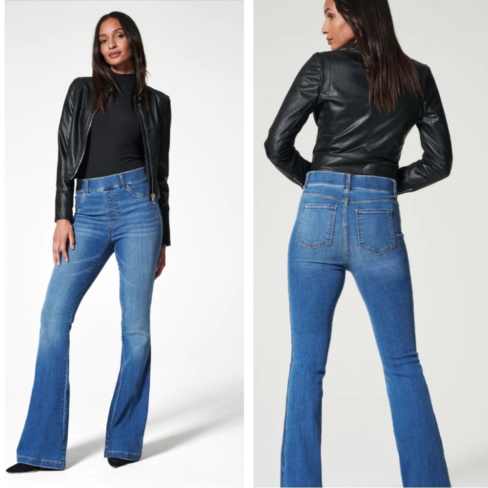 SPANX Blue Flare Wide Leg Jeans High-Waisted. SIZE 1X